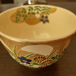 秋の野ススキ、桔梗、月をイメージしたお茶碗