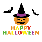 ハッピーハロウィンのジャックオーランタンと蝙蝠のイラスト