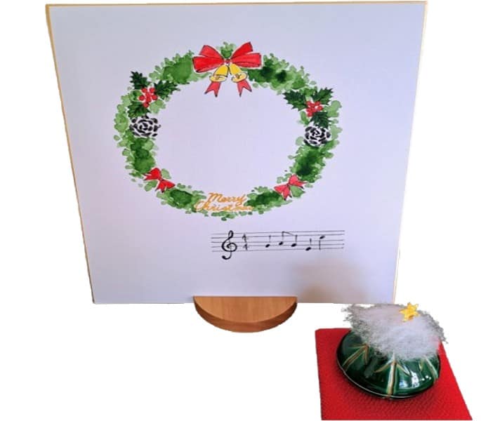 クリスマスリースの色紙ともみの木の香合